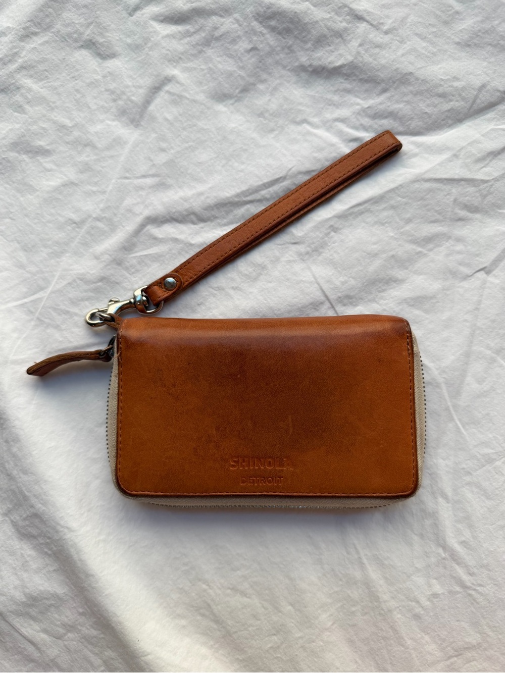 Shinola Detroit Tan Horween Leather Zip Around Continental Wristlet Wallet